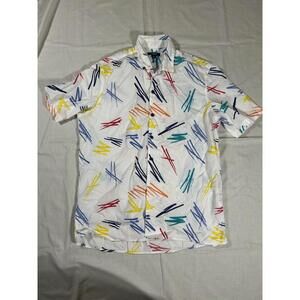 Alfani Men's M Short Sleeve Button-Up Shirt colorful retro y2k 90s cotton